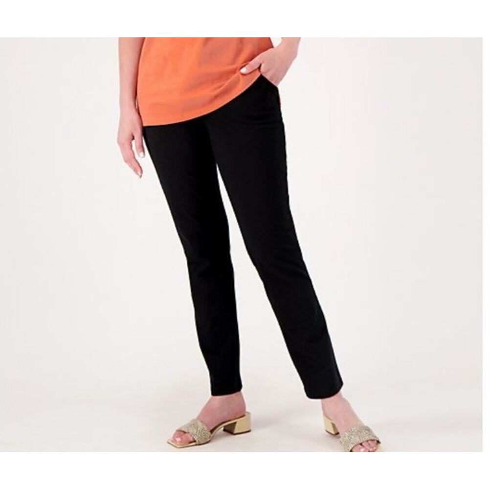 Denim & Co Large Black Active Duo Stretch Slim Straight Pant A460404 NWOT